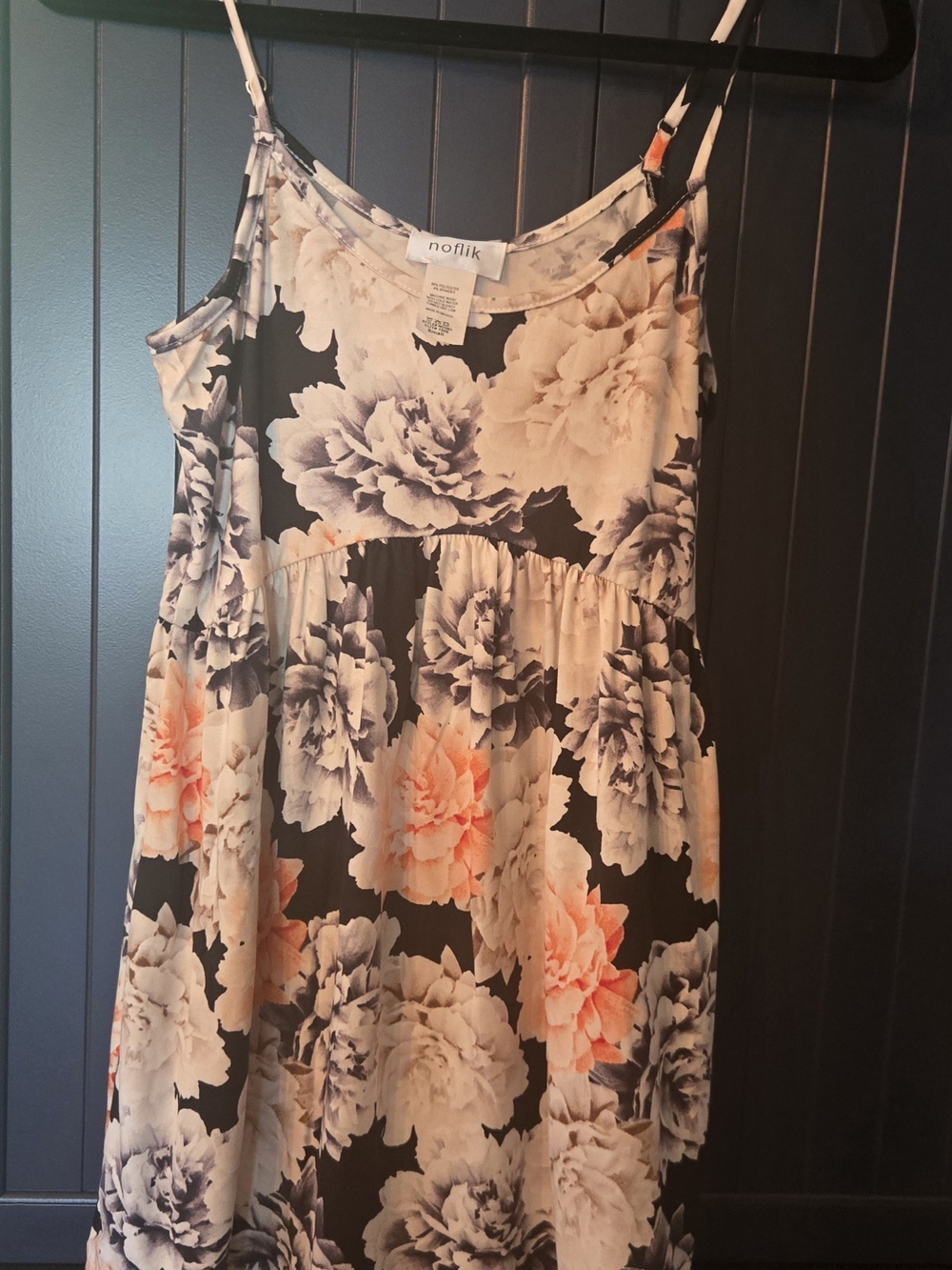 Floral Spaghetti-Strap Dress in Black and Peach